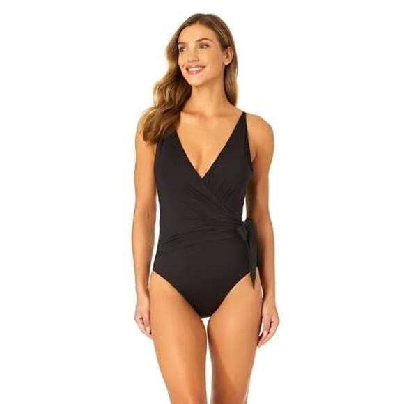 Anne Cole Women's Wrap Tie One-Piece Swimsuit, Black, Size 12 0471 - Picture 1 of 5